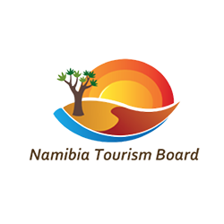 Logo des Namibian Tourism Board mit Sonne, Wellen und einer Palme.