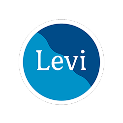 Logo von Levi: modernes, blaues Design mit stilisiertem Schriftzug.